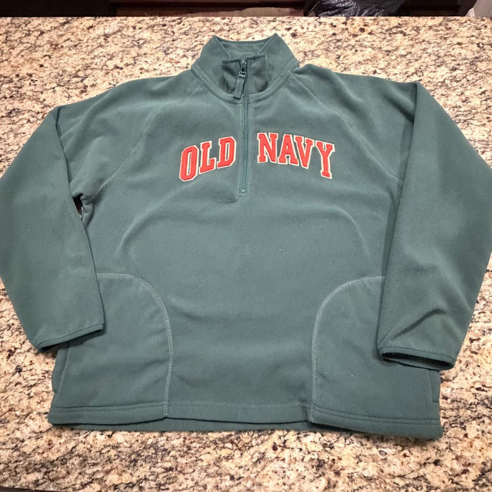 VIntage Old Navy Mens XL Fleece Quarter Zip Pullover Green Red Logo Sweatshirt v